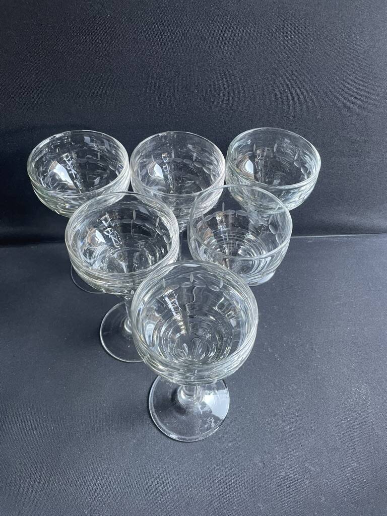 6 old blown and cut bistro glasses
