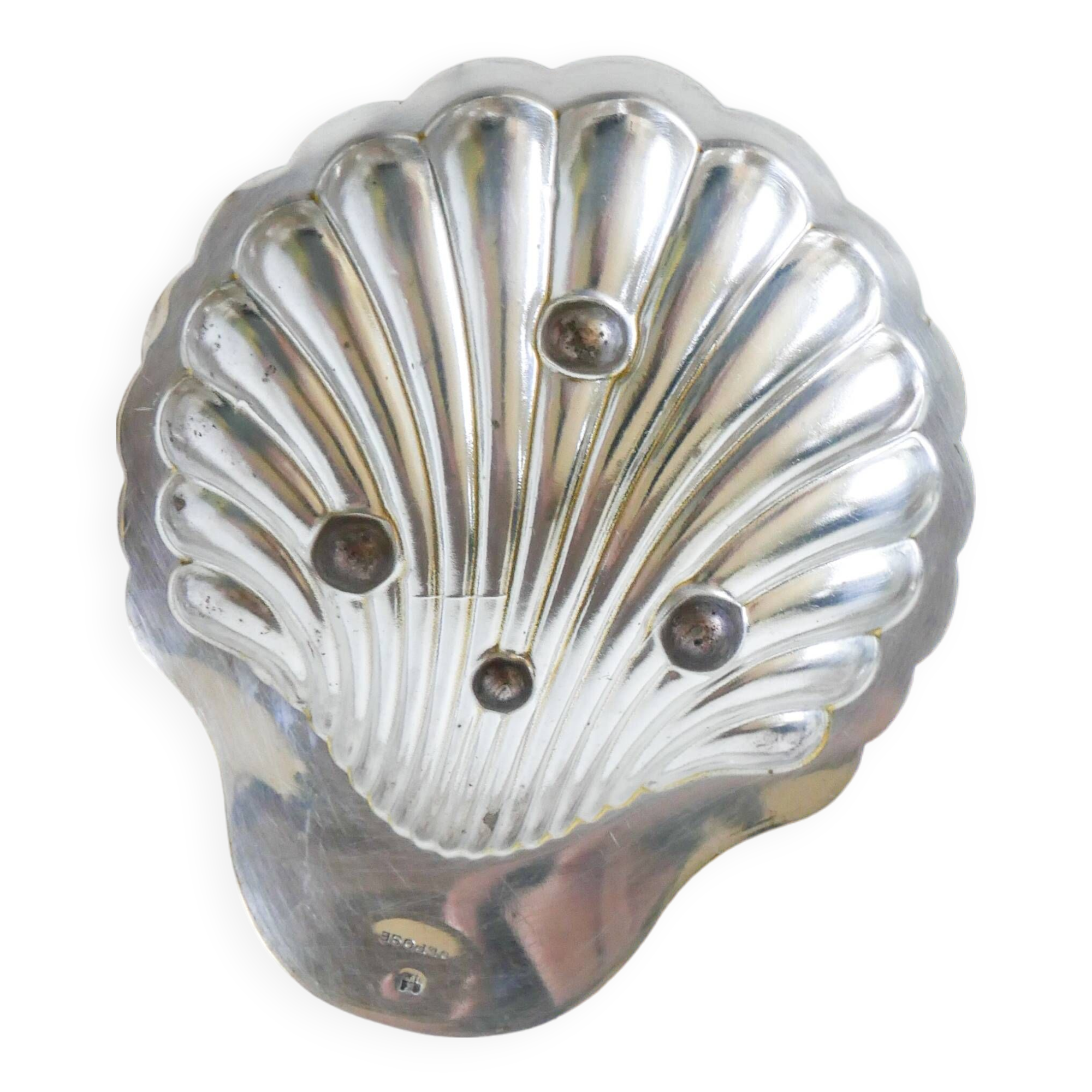 Shell pocket in silver metal, hallmarked, 20th century