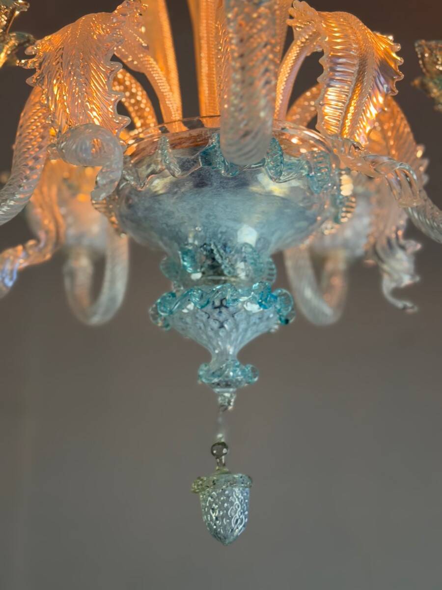 Venetian Murano Glass Chandelier in Shades of Blue, Circa 1950