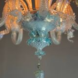 Lustre vénitien en verre de Murano bleu, vers 1950