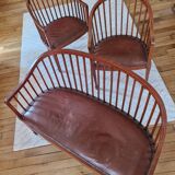 Small Art Deco bench and armchairs in beech, 1930s