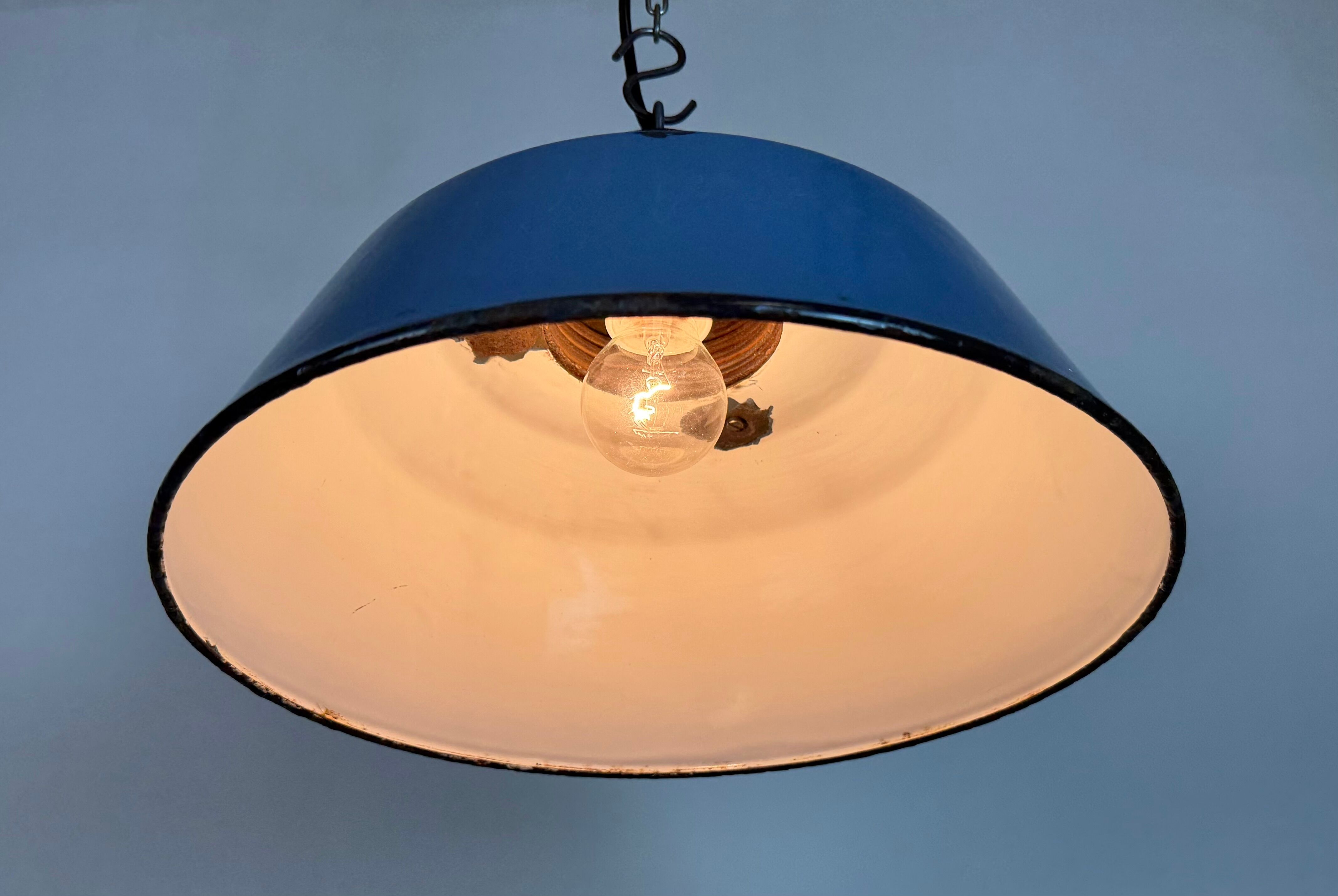 Industrial Blue Enamel and Cast Iron Pendant Lamp, 1960s