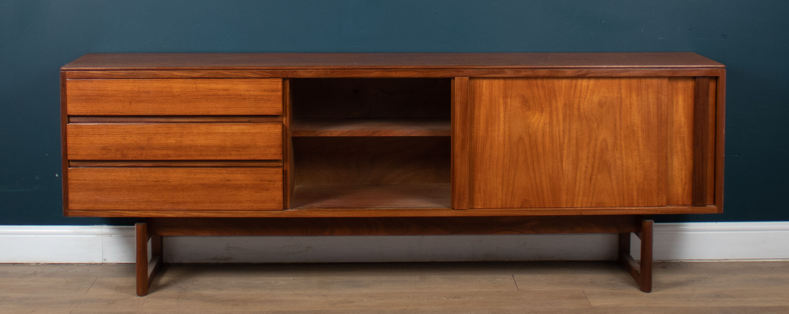 Retro 1960s Long White & Newton Teak Sideboard With Sliding Doors