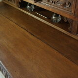 Neo-Renaissance oak cash desk and step