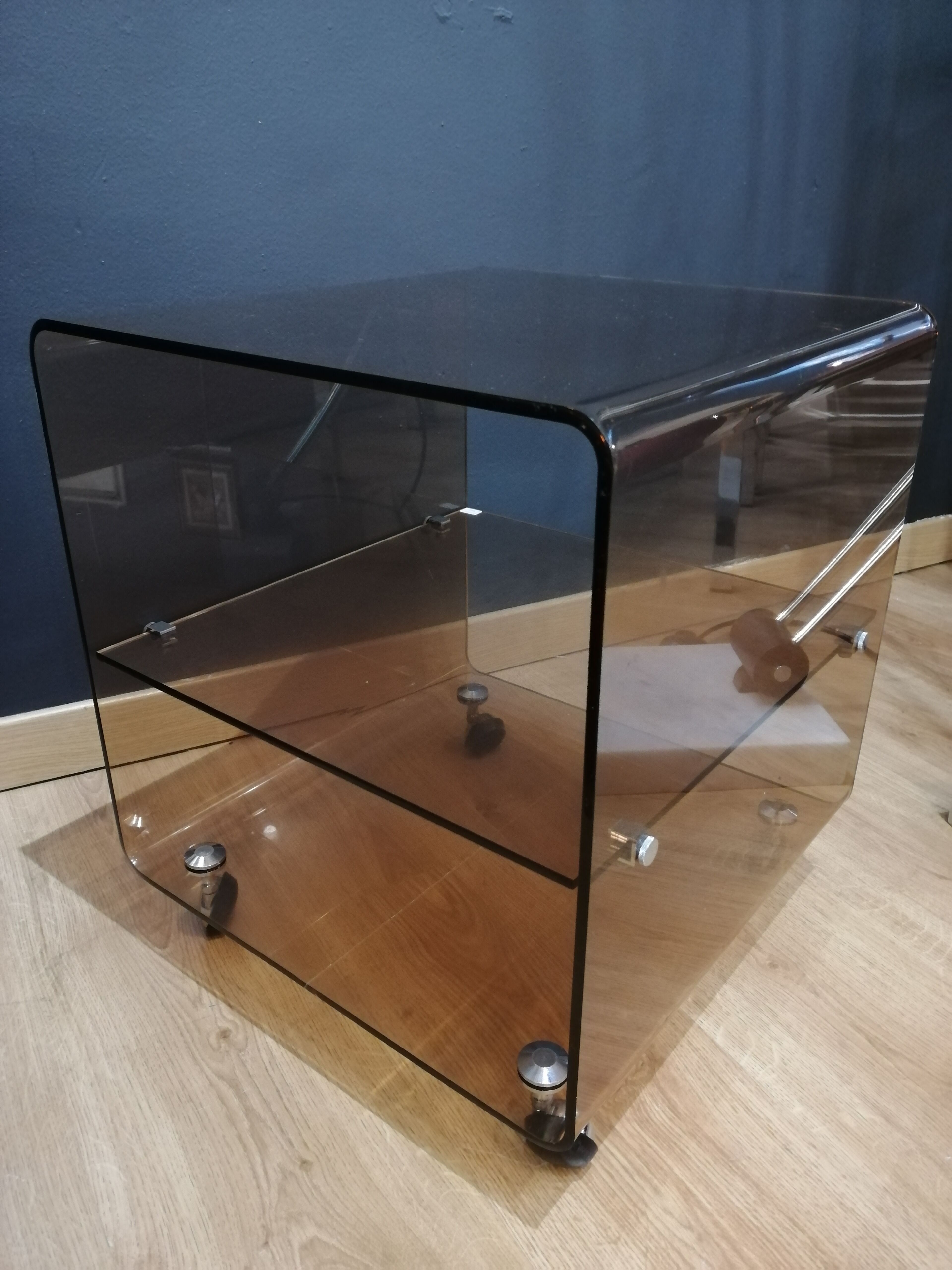 Vintage side table in smoked plexiglass by Michel Dumas for Roche Bobois
