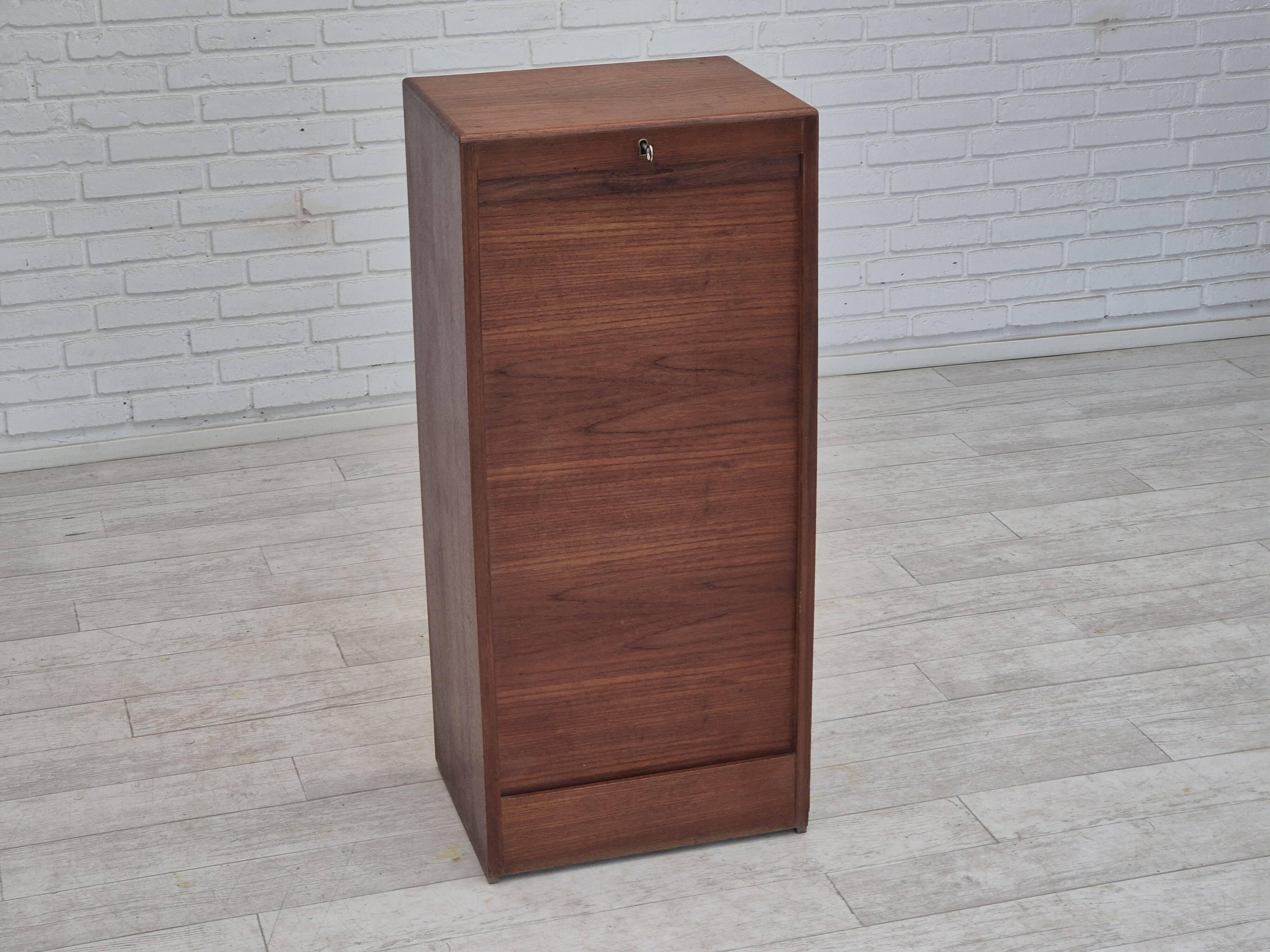 1960s, Danish office cabinet, original condition, teak wood, sliding doors, drawers inside.
