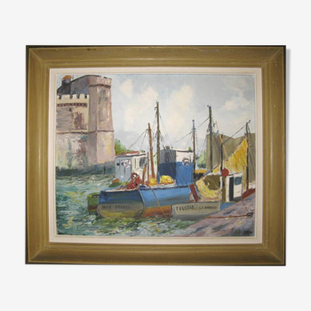 tableau huile sur toile, marine signé J. Mary, la rochelle