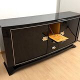 Art Deco Sideboard in Black Lacquer, Maple & Chrome, France, 1930