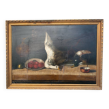 Large Oil on Canvas Still Life with Duck French School 19th Century
