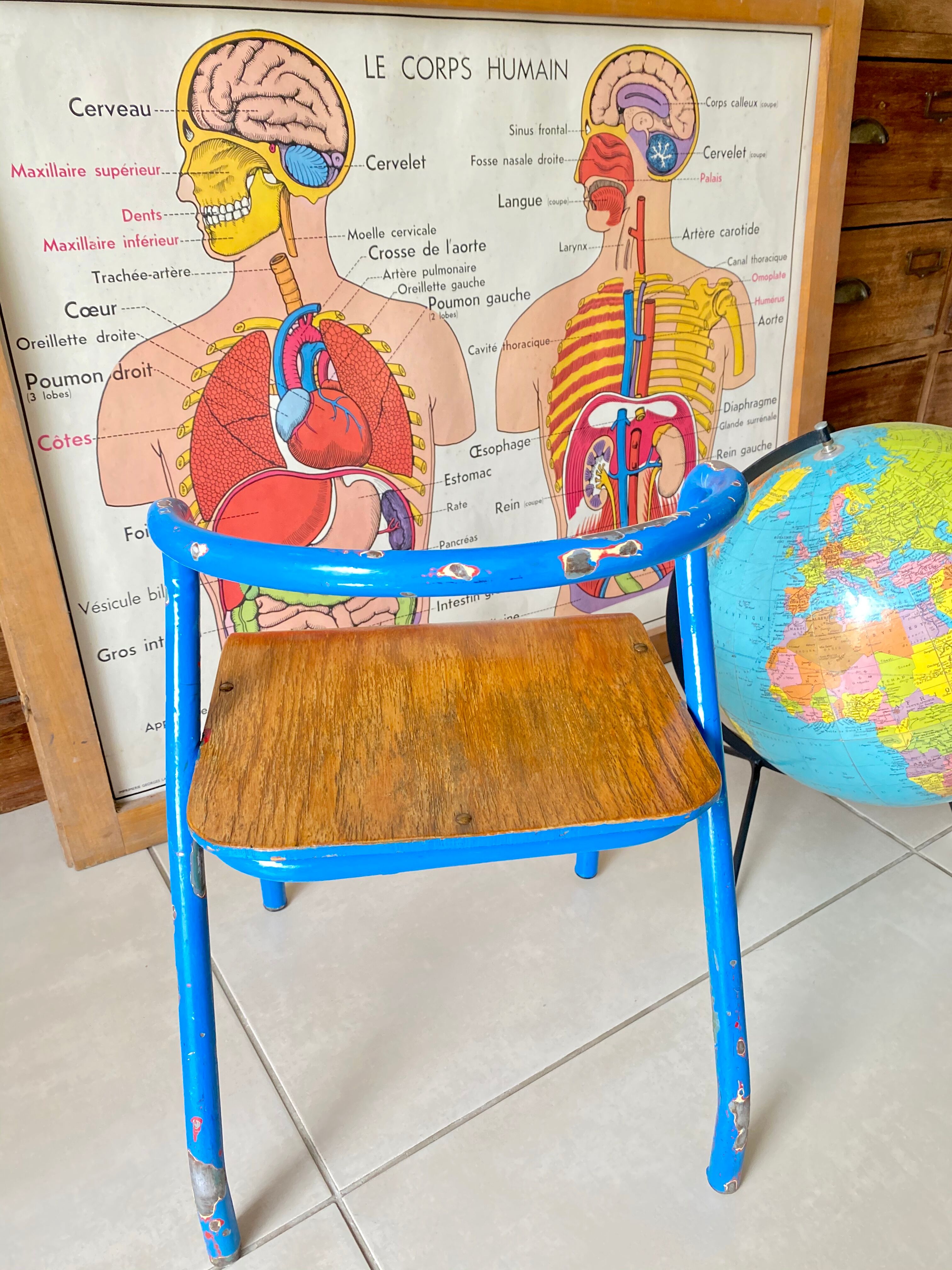 Vintage child school chair Jacques Hitier