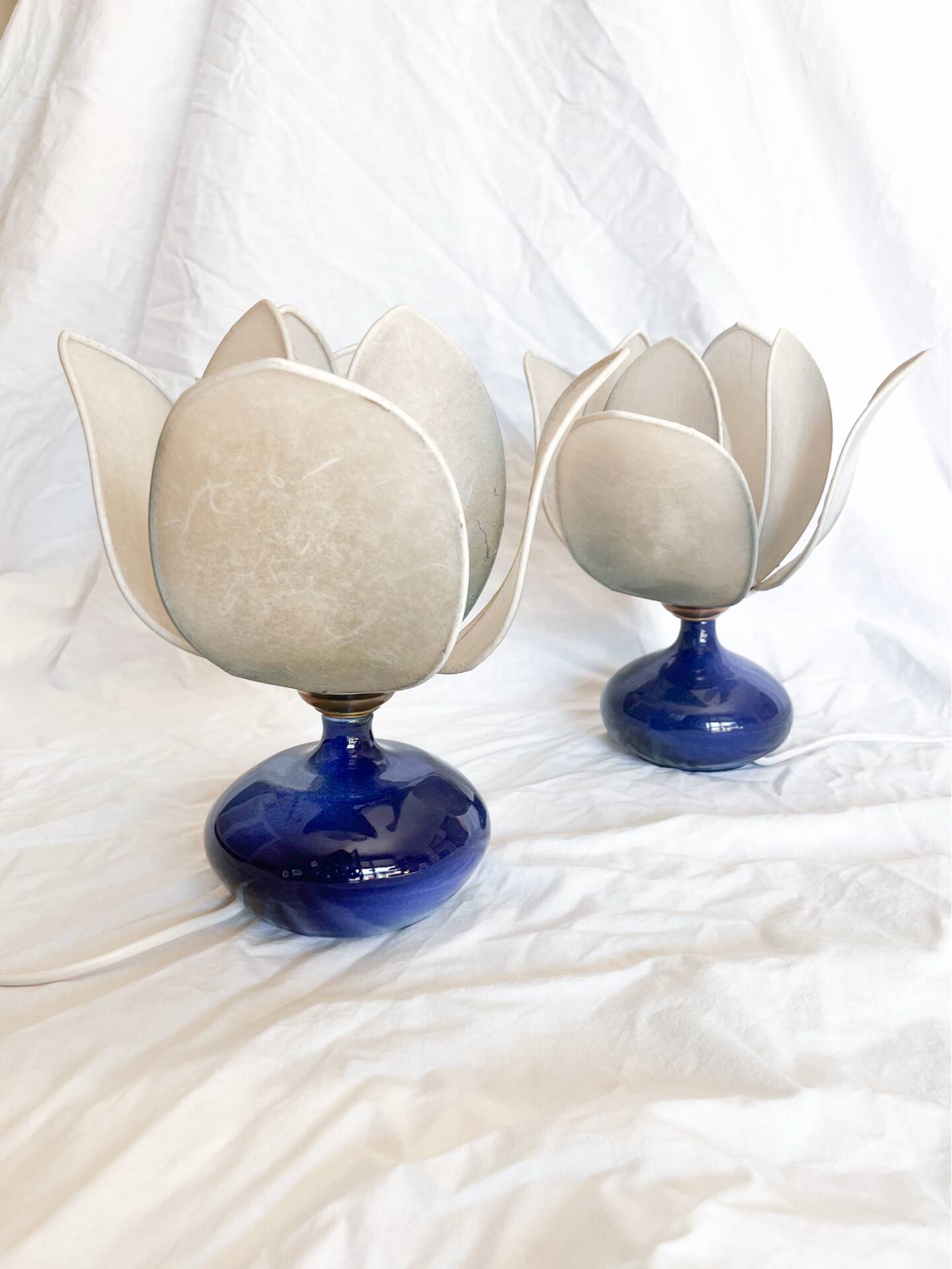 Pair of vintage lamps by Patrick Bossis – Limoges porcelain 1980