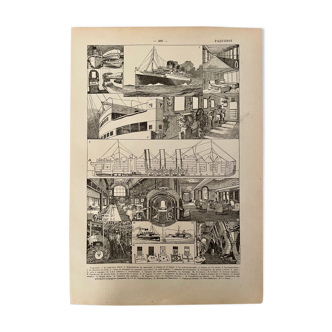 Lithographie gravure sur les bateaux paquebots de 1922