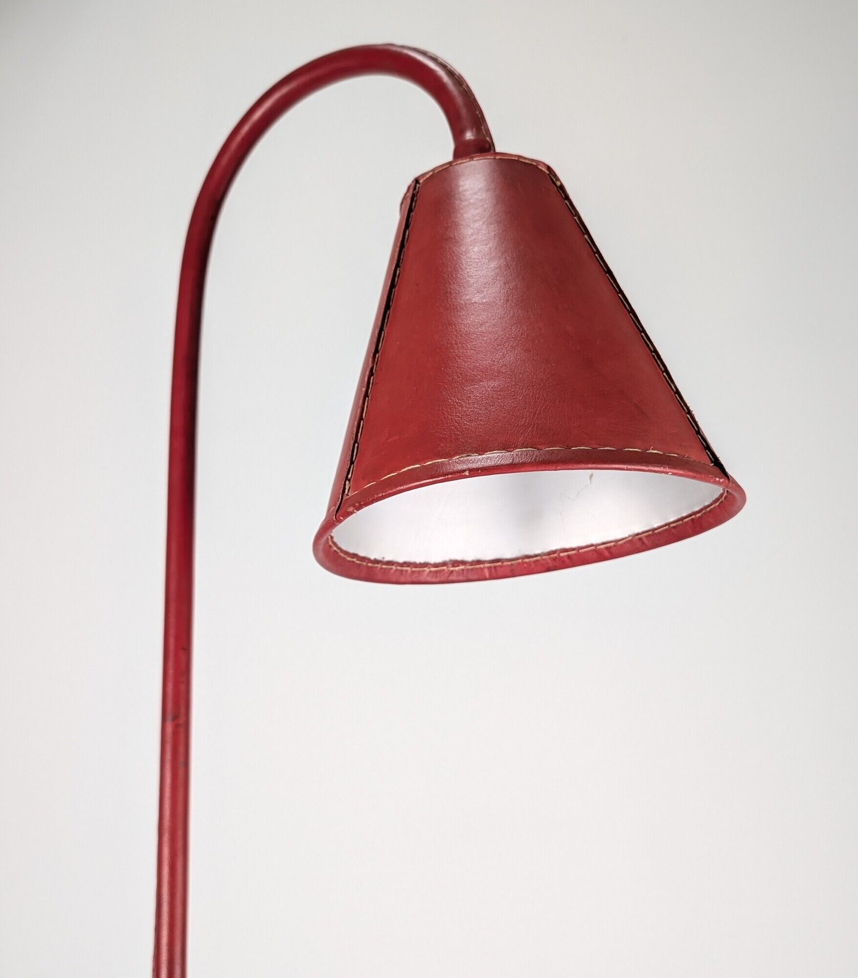 Jacques Adnet floor lamp in red leather, mid-century modern, France, 1960s