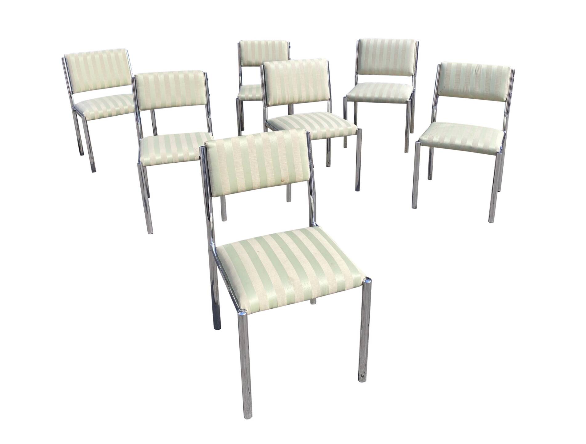 7 chaises de salle à manger chromées des années 1970 Hollywood Regency Modernist Vintage Table Italian