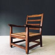 Rustic Oak & Rush Armchair, France, 1930s