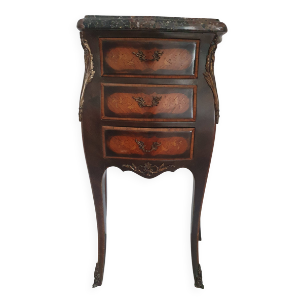 Chevet ancien marqueté, plateau en marbre