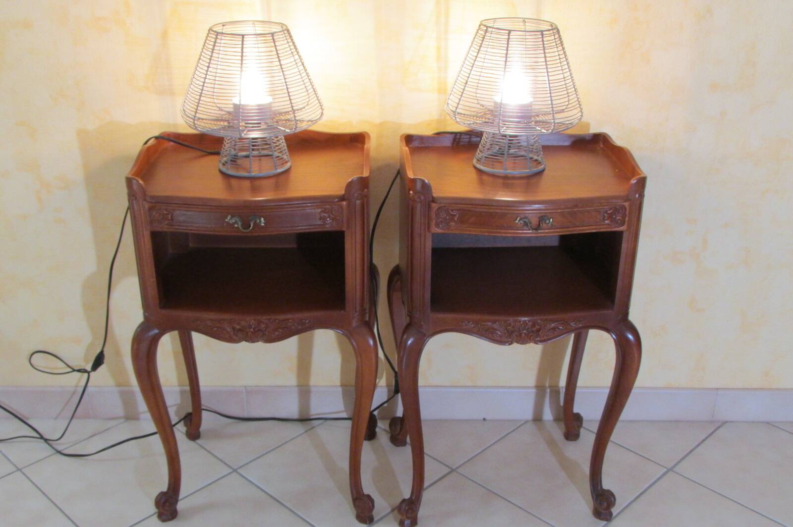 Pair of cherry wood bedside tables, Louis XV style