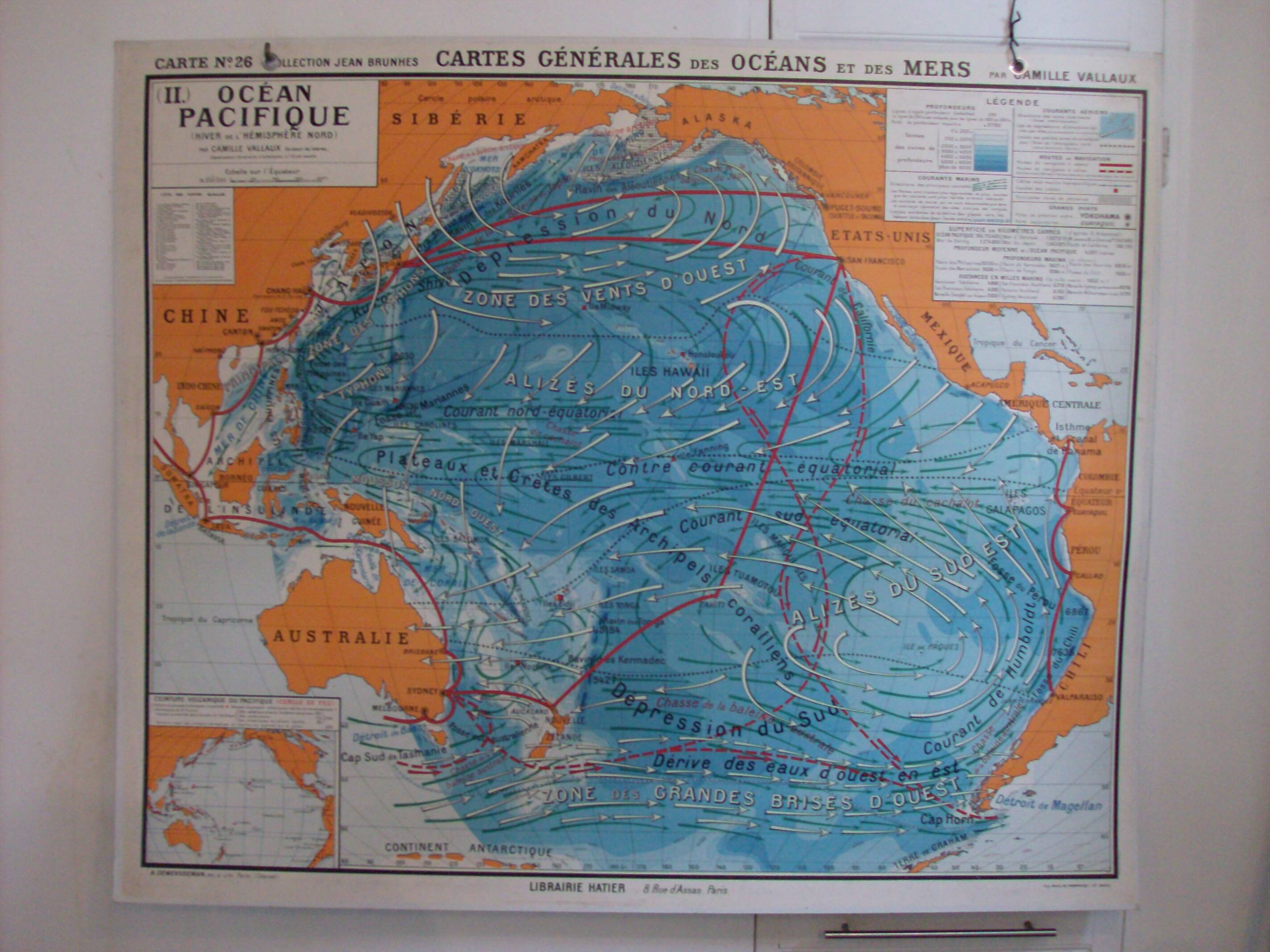 Old school map of geography oceans and seas Hatier Vallaux n°26