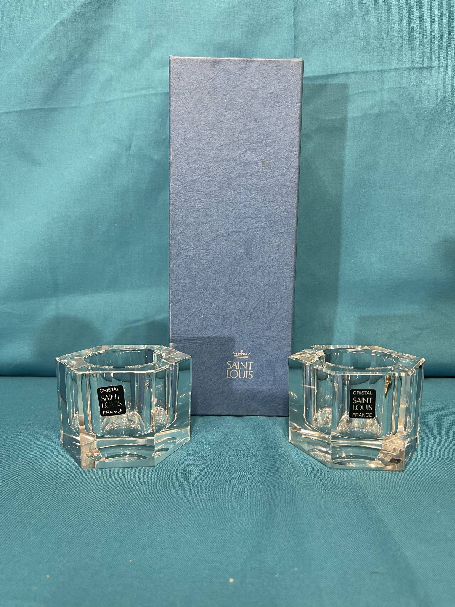 Pair of crystal candle holders saint-louis original box