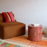 White suzani kilim rug with embroidered multi-colored patterns