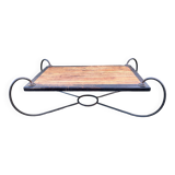 Large coffee table, wood and wrought iron, industrial spirit, vintage, 80s