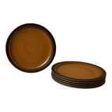 Série de 6 assiettes à dessert ou à entrée en grès Meylan – Faïence de St Amand, fait main, vintage 70