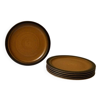 Série de 6 assiettes à dessert ou à entrée en grès Meylan – Faïence de St Amand, fait main, vintage 70