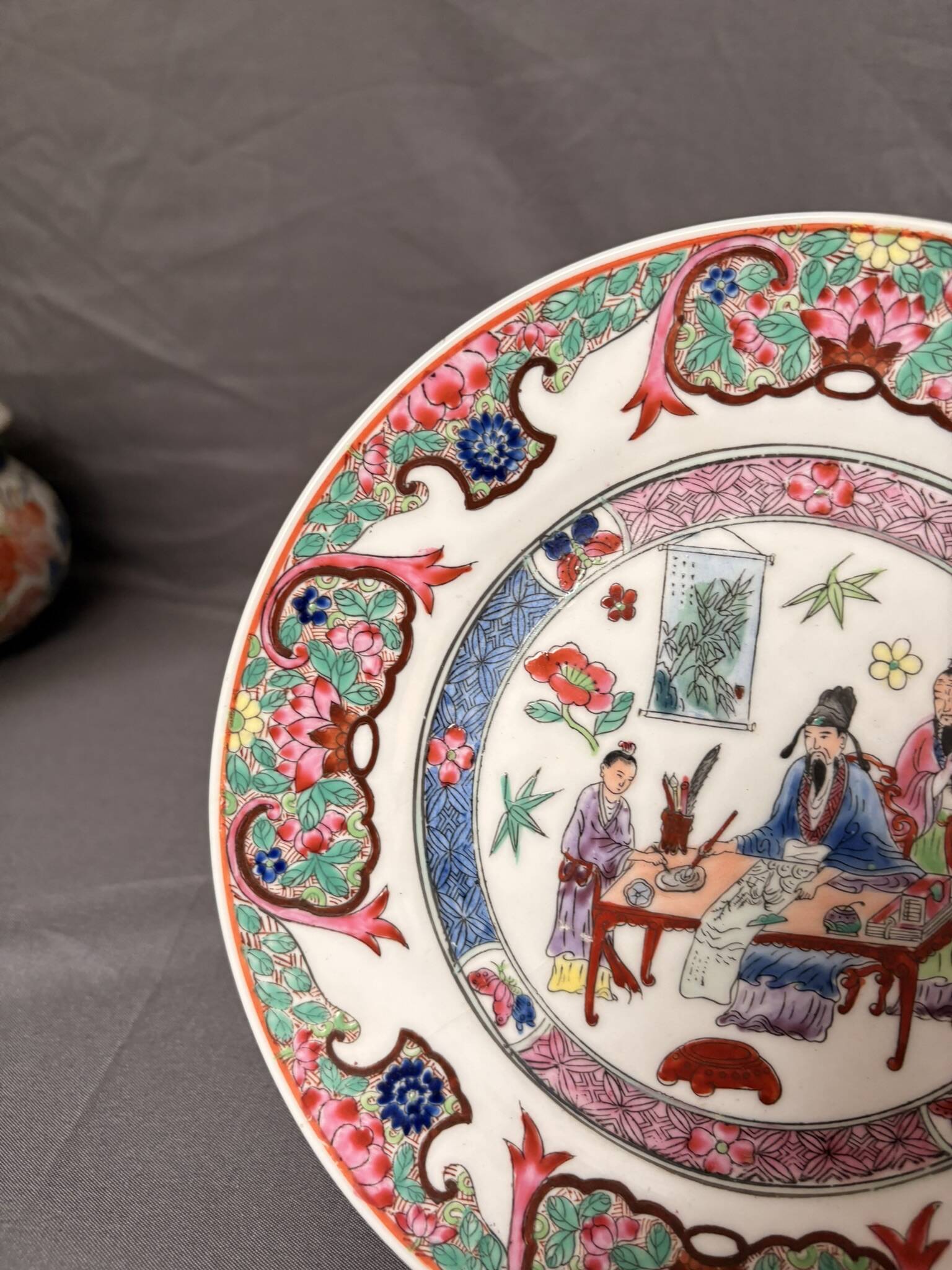 Vintage Decorative Plate MACAU 1950 Pink Japanese Porcelain 19cm