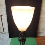 Hammered wrought iron lamp with white opaline Handmade craftsmanship