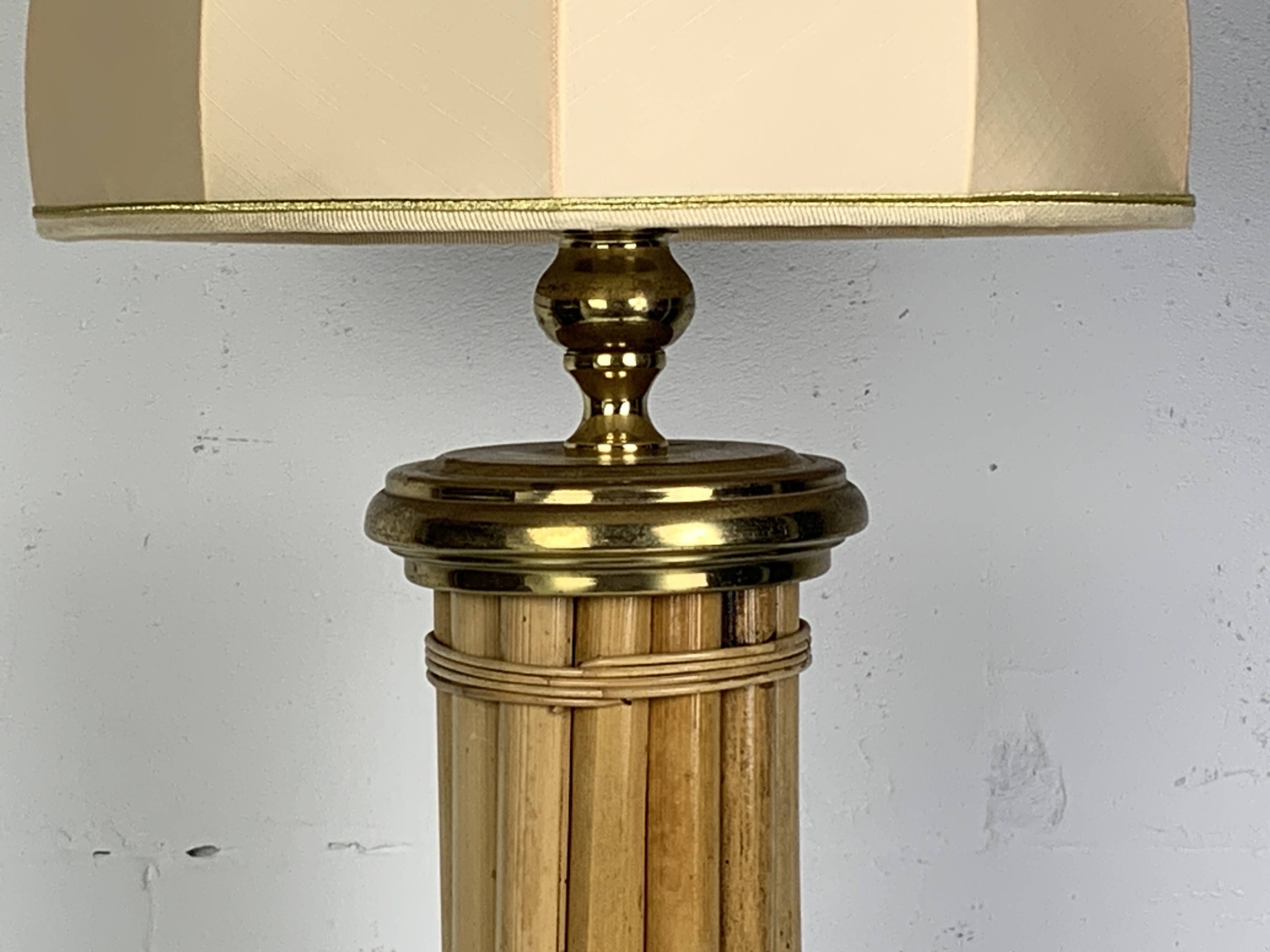 Midcentury bamboo and brass large mushroom table lamp by Leola, 1960s