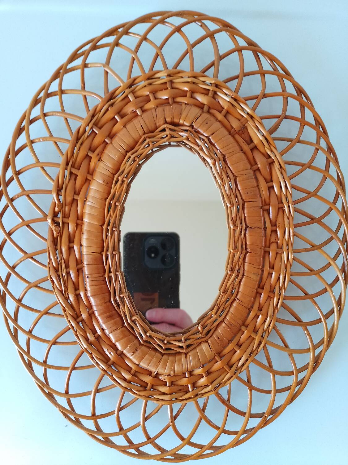 Woven rattan mirror