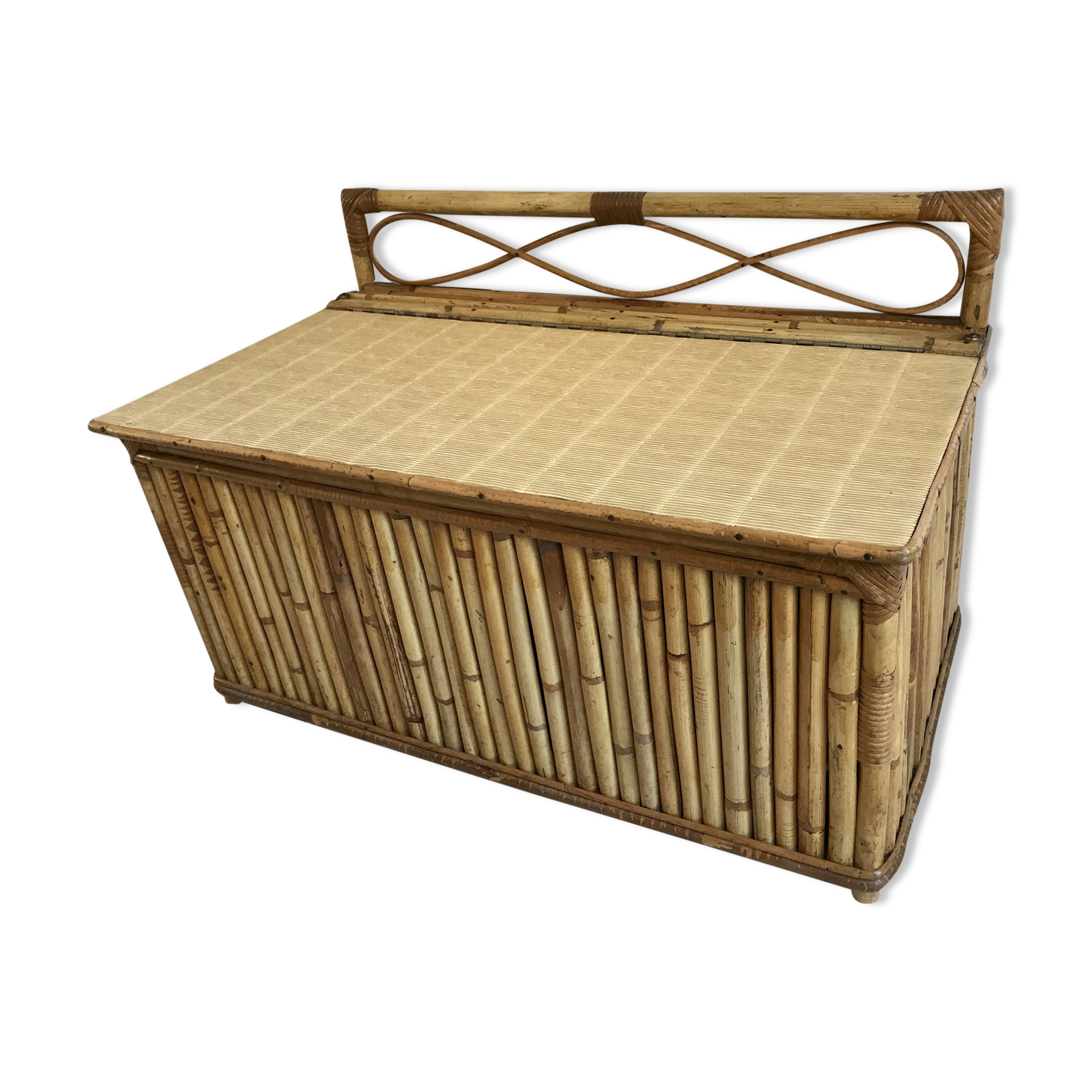 Vintage rattan and bamboo toy chest