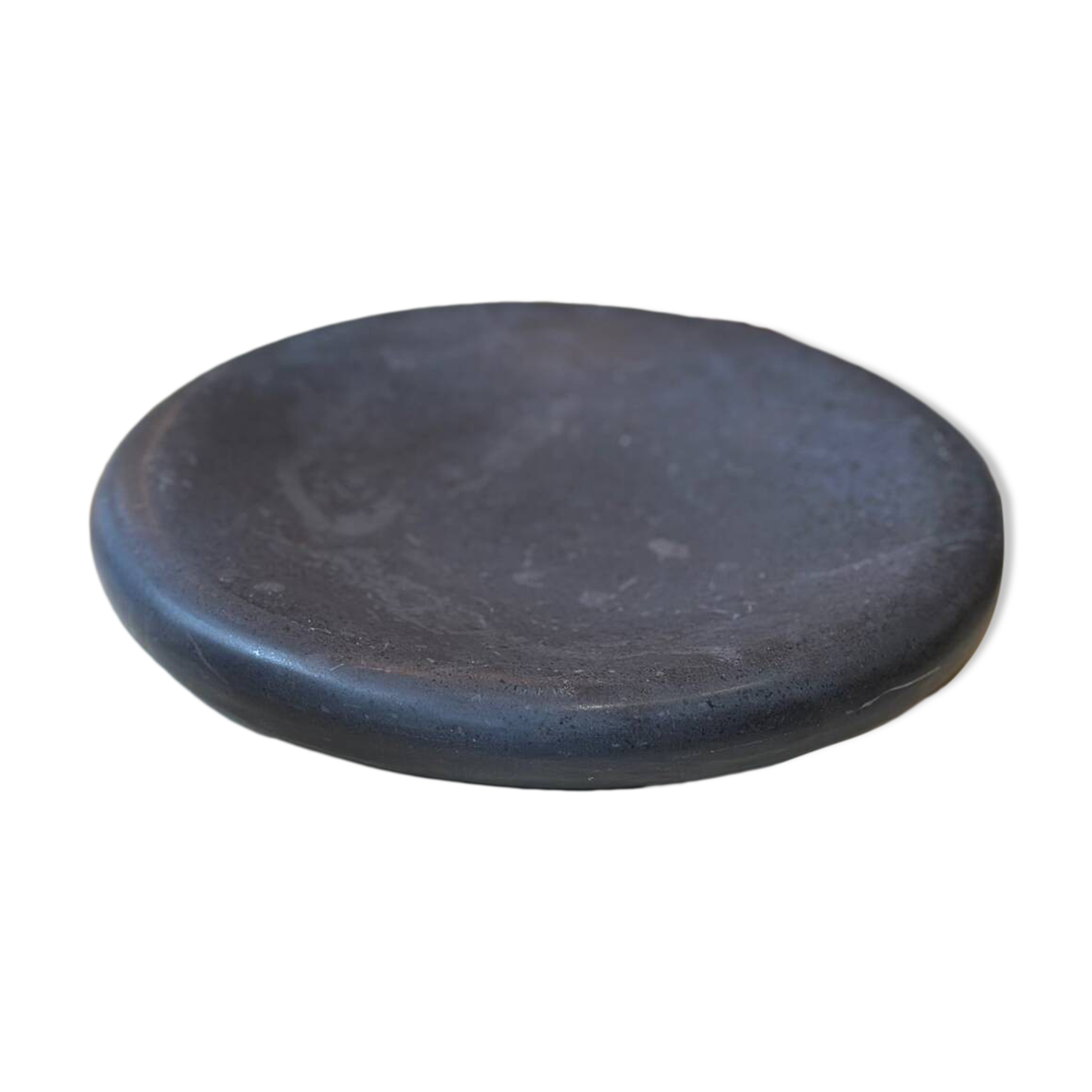 Vintage sculptural polished black marble donut plate flat tray empty po