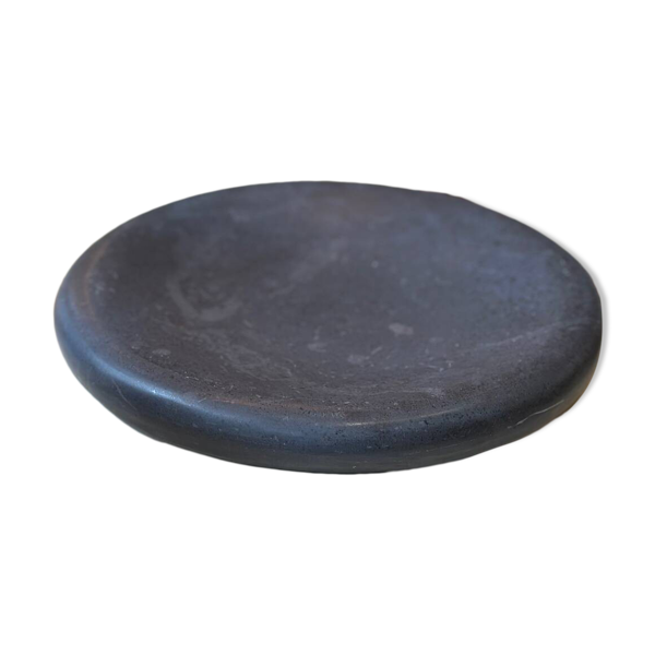 Plateau plat assiette donut en marbre noir poli  sculptural vintage vide po