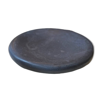 Plateau plat assiette donut en marbre noir poli  sculptural vintage vide po