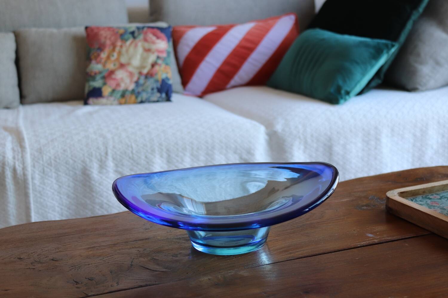 Vintage Scandinavian blue glass bowl