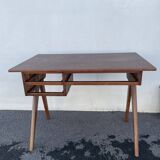 Modernist wooden desk with compass feet 1950
