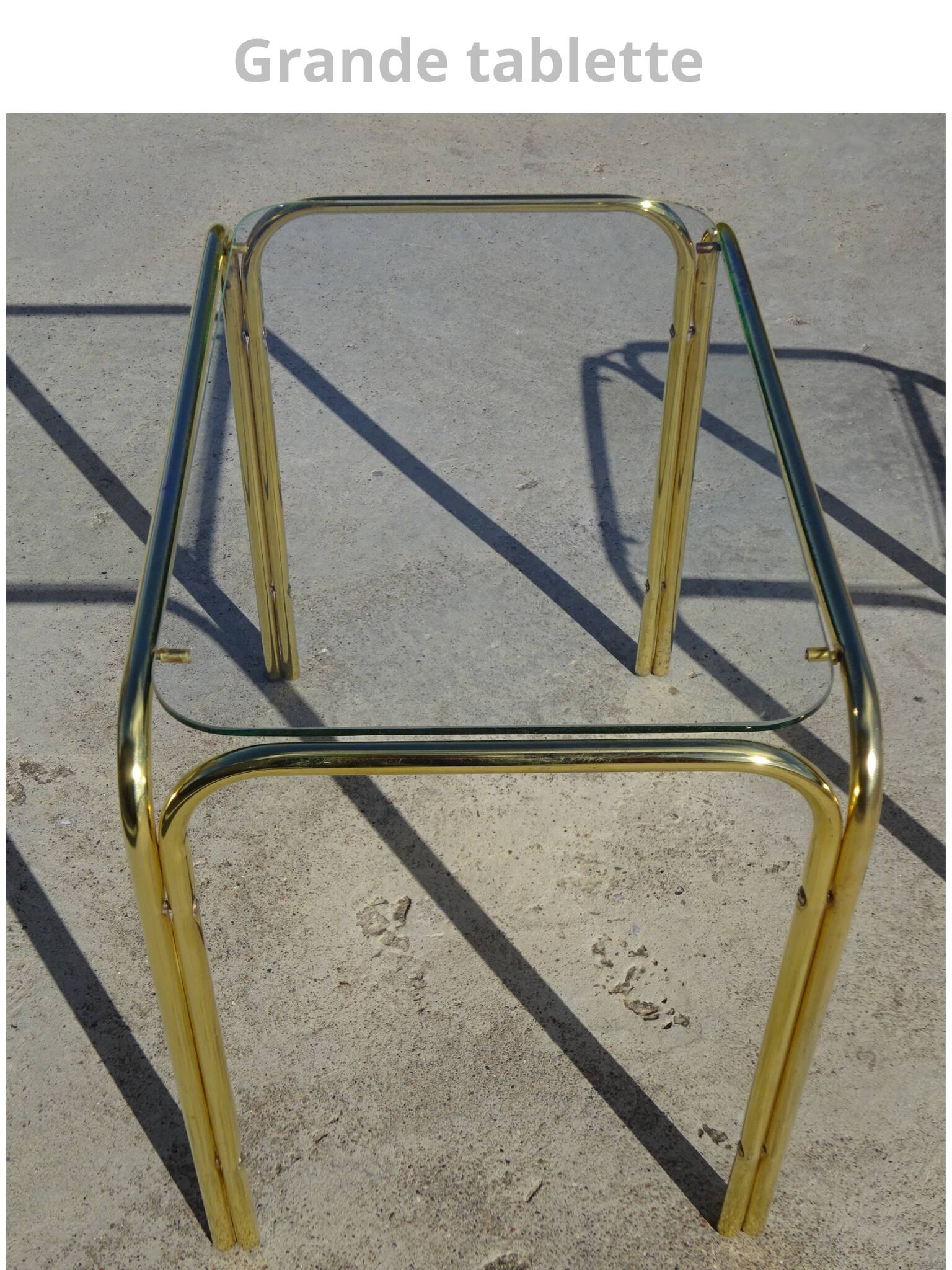 Nesting tables in gold-tone metal and glass