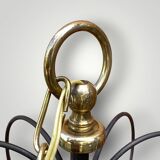 Massive vintage pendant light – brass, black metal and striped glass – 1950s