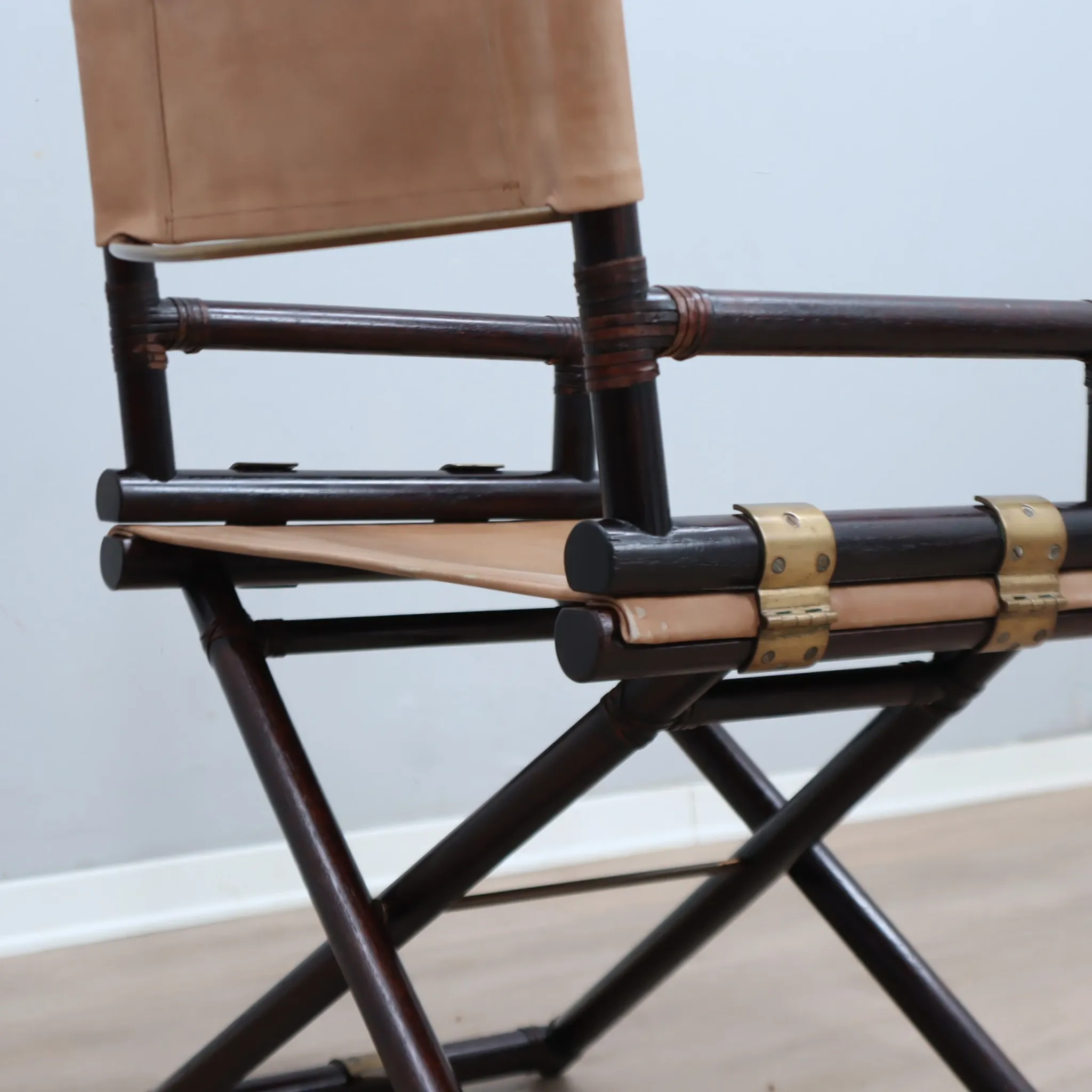McGuire Bamboo Leather Director Chair Vintage 1950s