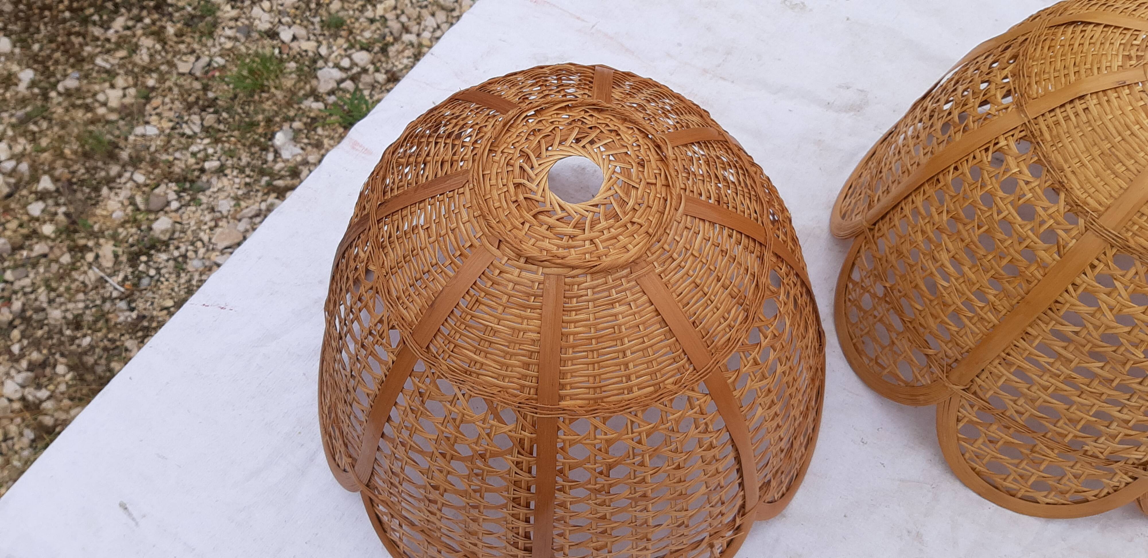 Set of 4 vintage wicker pendant lamps