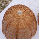 Set of 4 vintage wicker pendant lamps