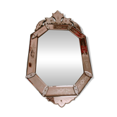 Grand ancien miroir vénitien de Murano gravé - 97x56 cm (Style Art Deco)