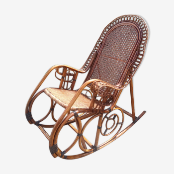 Rocking-chair Peacock vintage en rotin