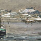 Pencil drawing enhanced with gouache by R Leparmentier (1895-1975)