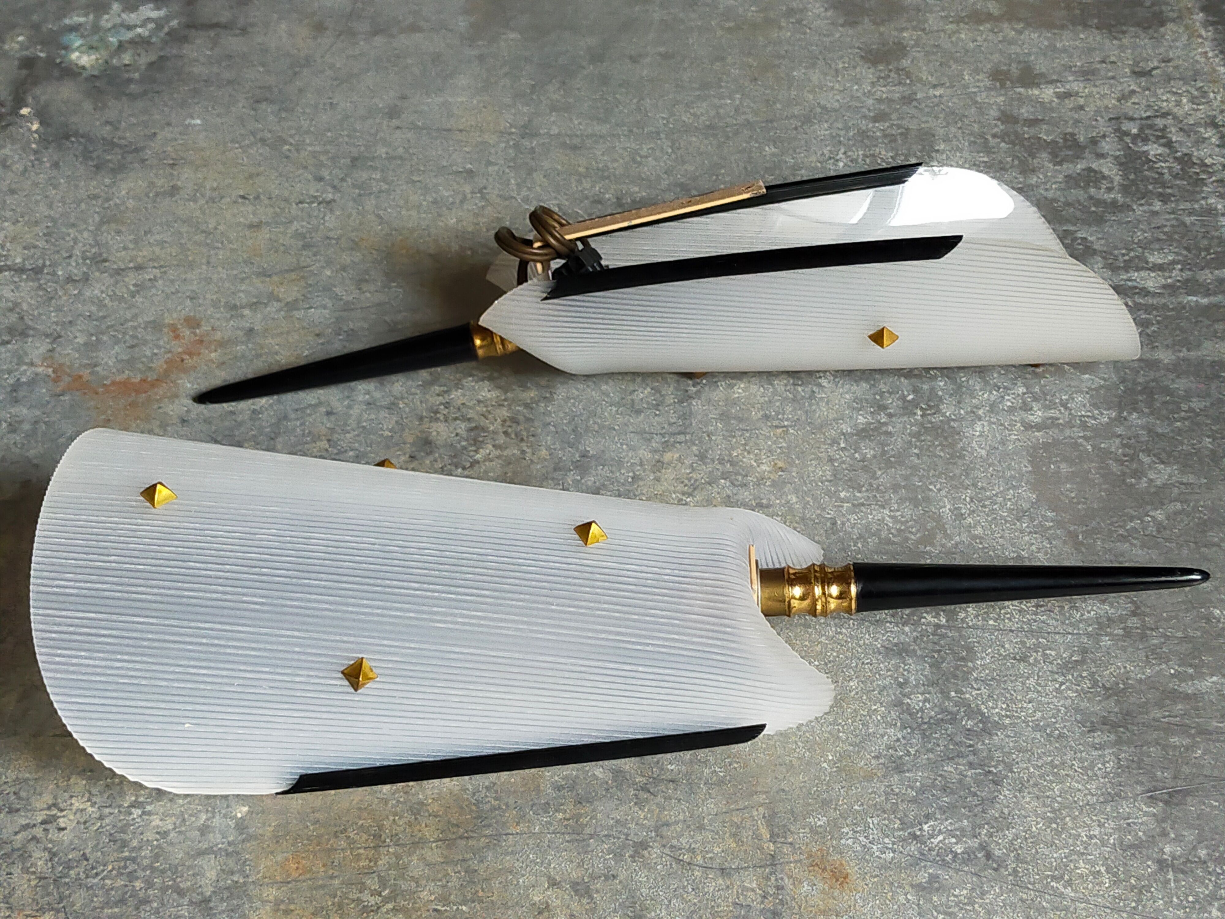 Pair of vintage plexi and bakelite 50s wall lamps