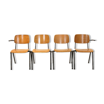School bench consisting of 4 stackable chairs in industrial plywood by Marko Holland