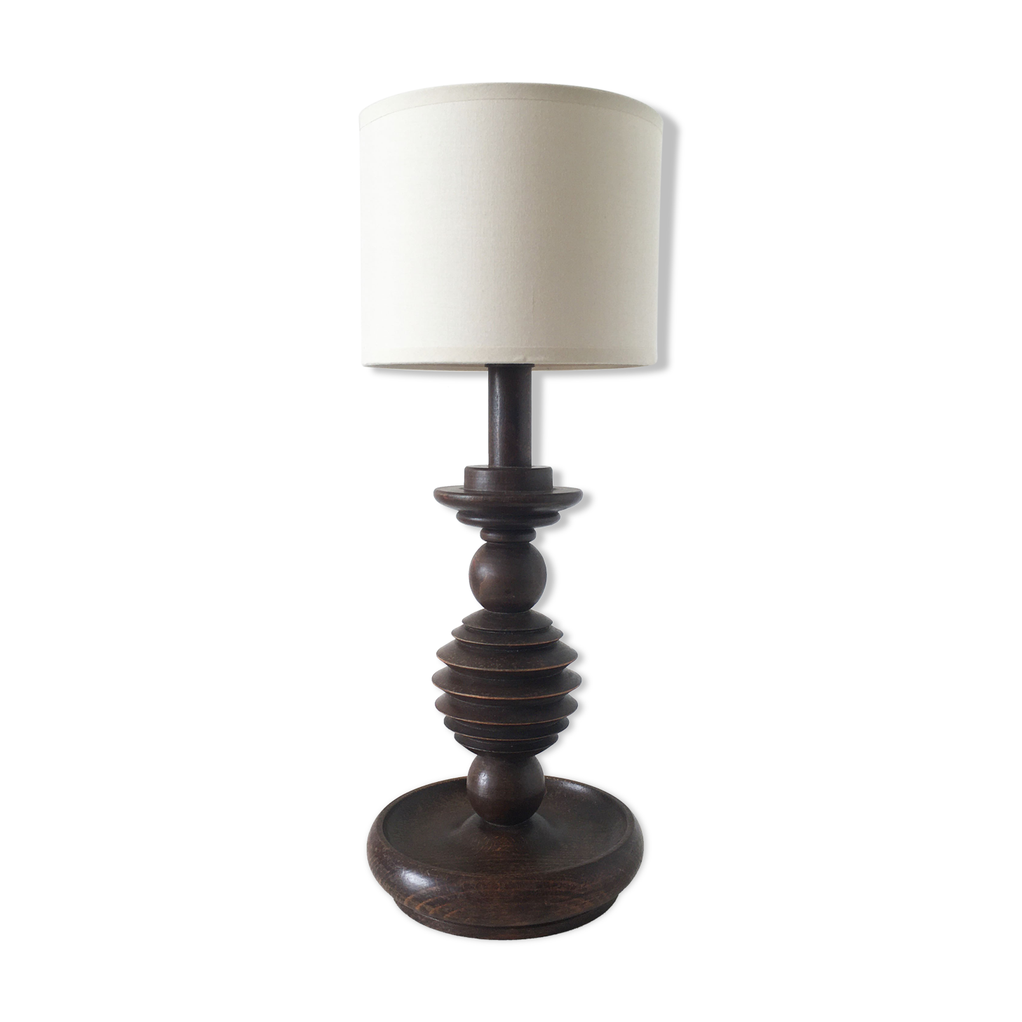 Turned wooden vintage lamp