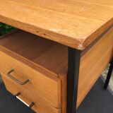 Vintage modernist office in oak and metal tubular base