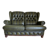 Classic English-style leather sofa with footrest